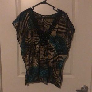 Mixed animal print blouse